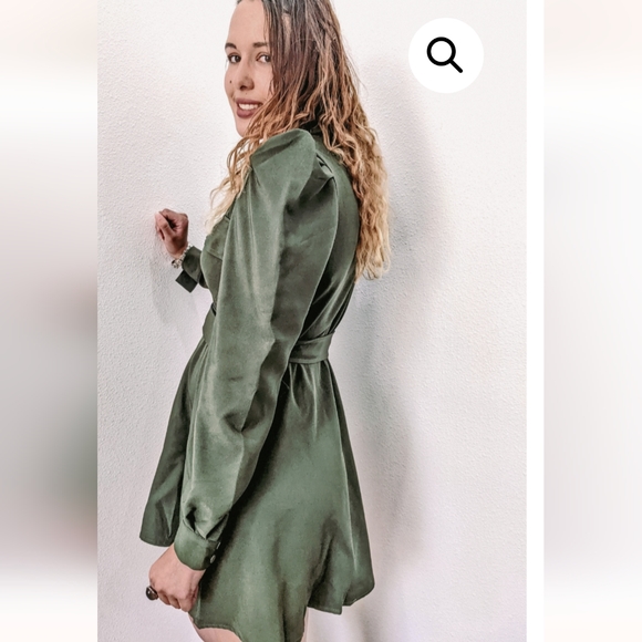 NWT MILITARY UTILITY ARMY GREEN LONG PUFF SLEEVE VINTAGE DRESS SIZE:SMALL- LARGE - Picture 9 of 11